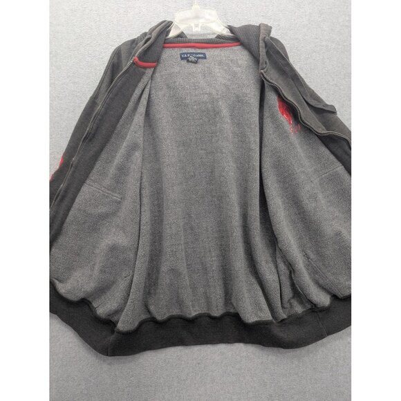 U.S. Polo Assn. Hoodie Mens 2XL Gray Full Zip Fleece Embroidered USPA 3 Sleeve - Picture 9 of 10